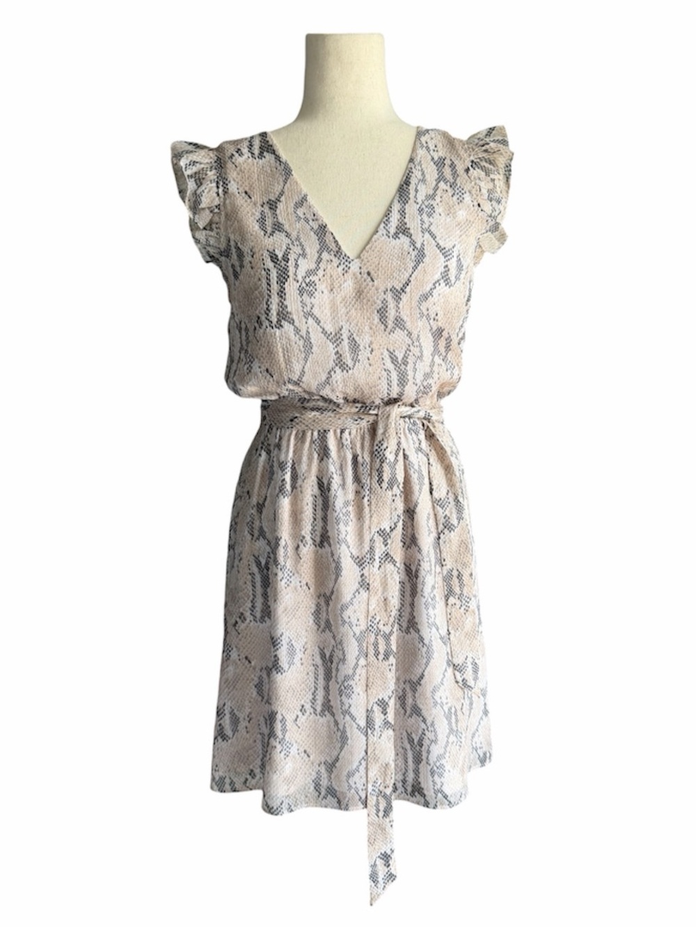 Express Metallic Neutral Pink Snake Python Print Wrap Dress with Waist Tie XS